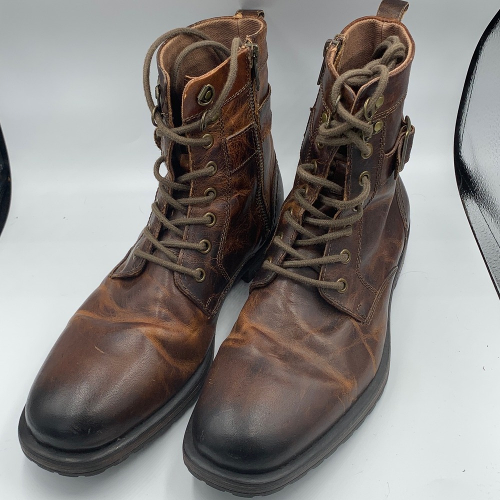 Aston Grey Rockcastle 2 Combat Boots Mens 8 Brown Leather Side Zip Lace Up